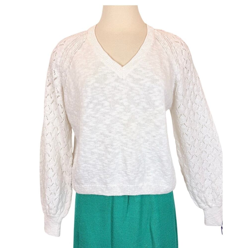 Holebrook Sweden Irma Sweater Knit Pullover Cropped in White Cotton Slub S